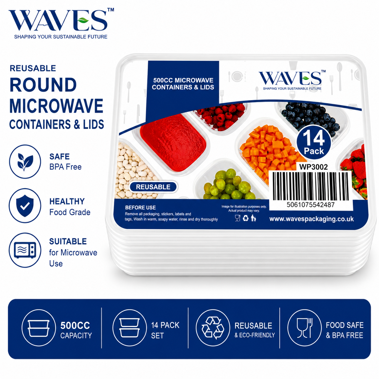 500CC MICROWAVE CONTAINERS & LIDS 14 PACK