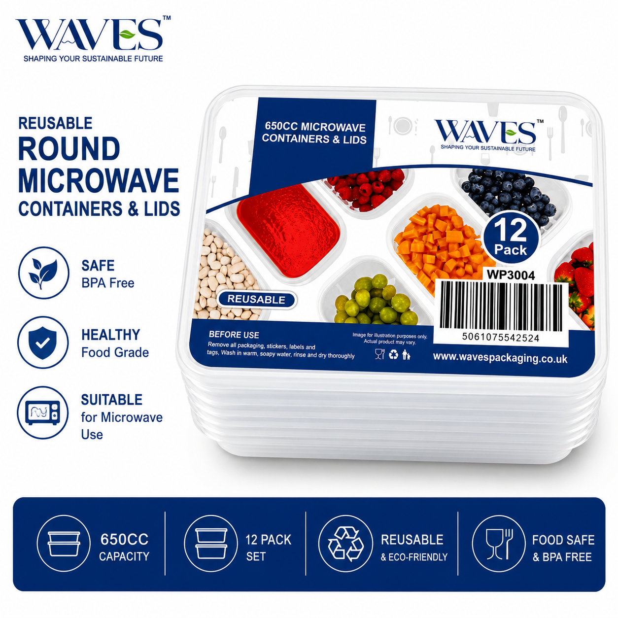 650CC MICROWAVE CONTAINERS & LIDS 12 PACK