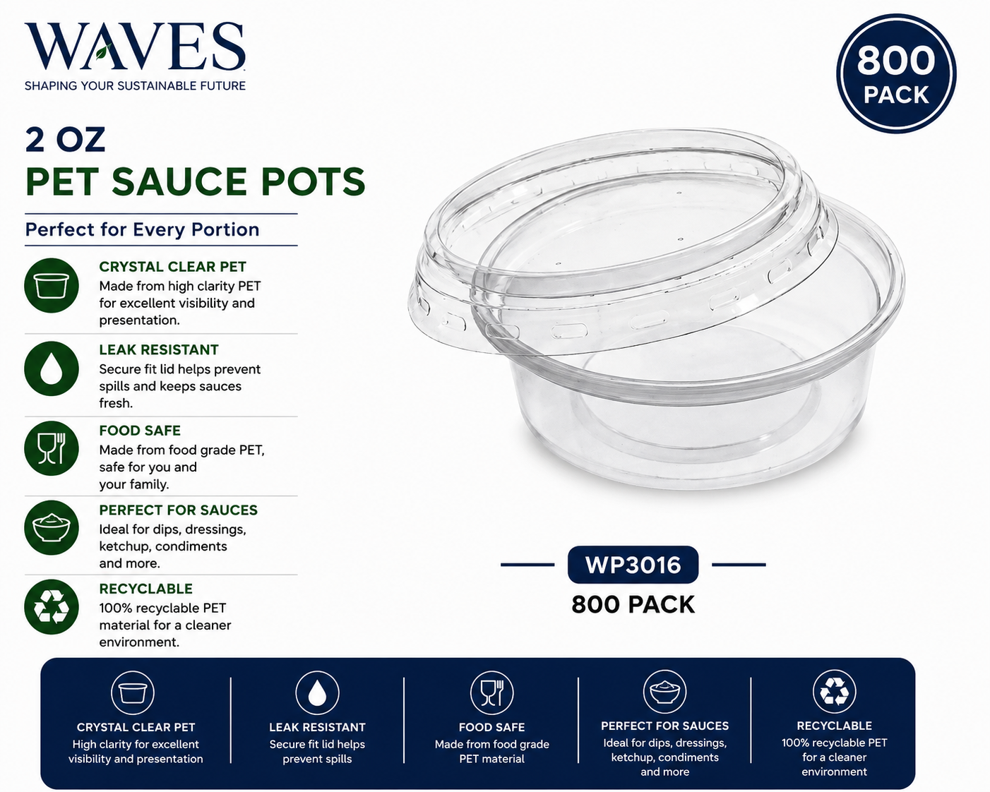 2oz PP SAUCE POTS & PET LIDS 1000 PACK