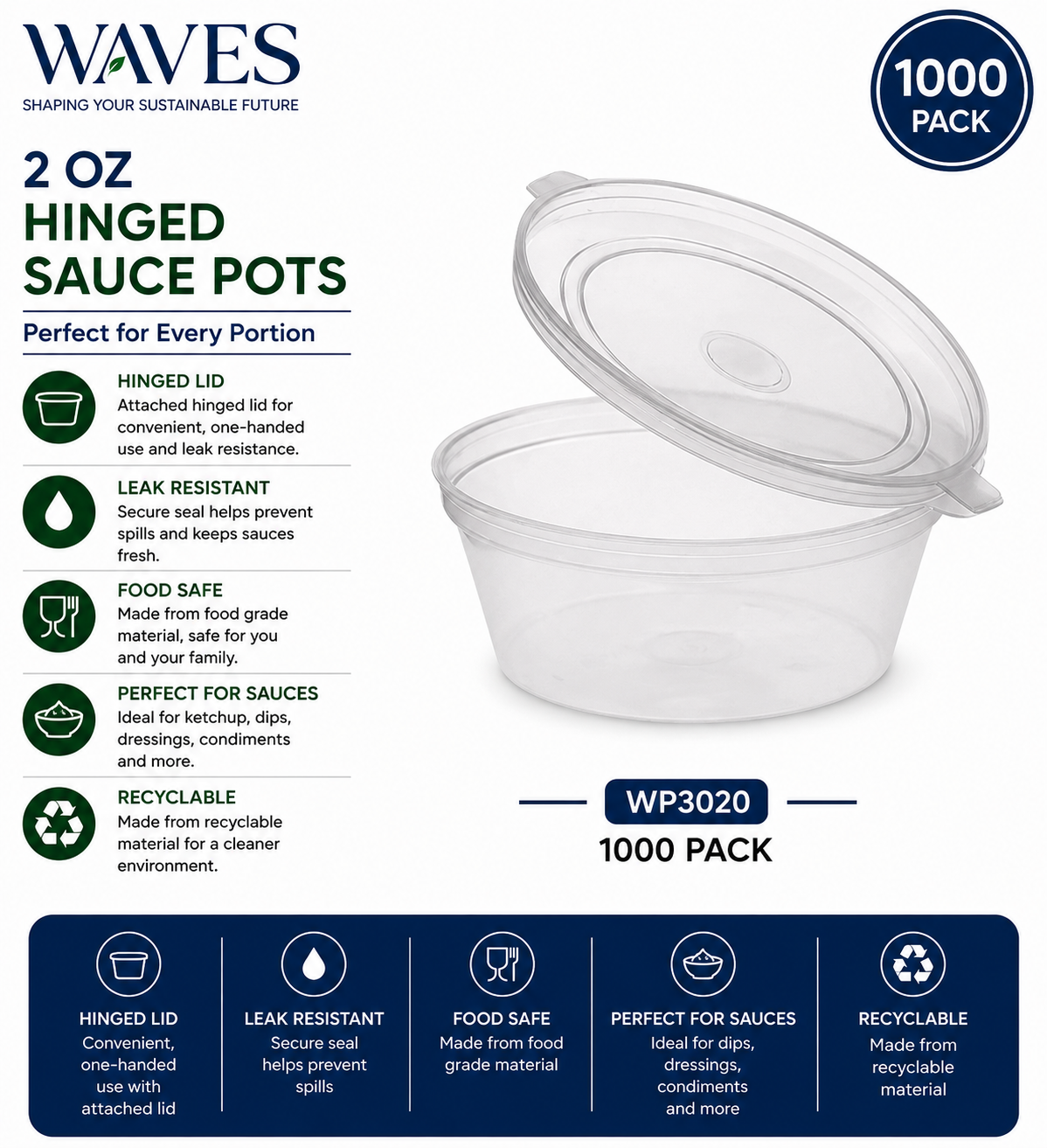 2oz HINGED SAUCE POTS & LIDS 1000 PACK