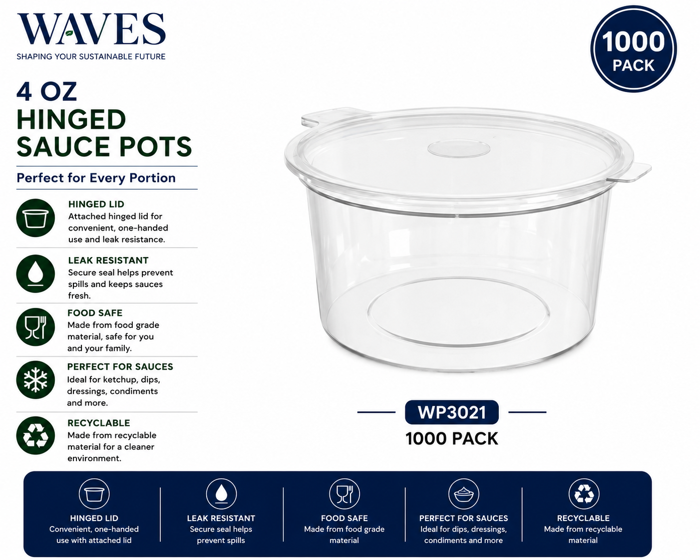 4oz HINGED SAUCE POTS & LIDS 1000 PACK