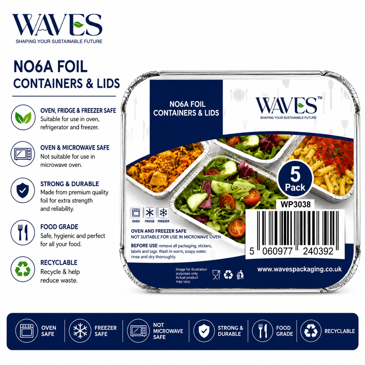 NO6A FOIL CONTAINERS & LIDS 5 PACK