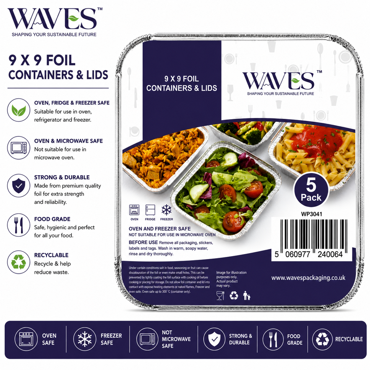 9 X 9 FOIL CONTAINERS & LIDS 5 PACK