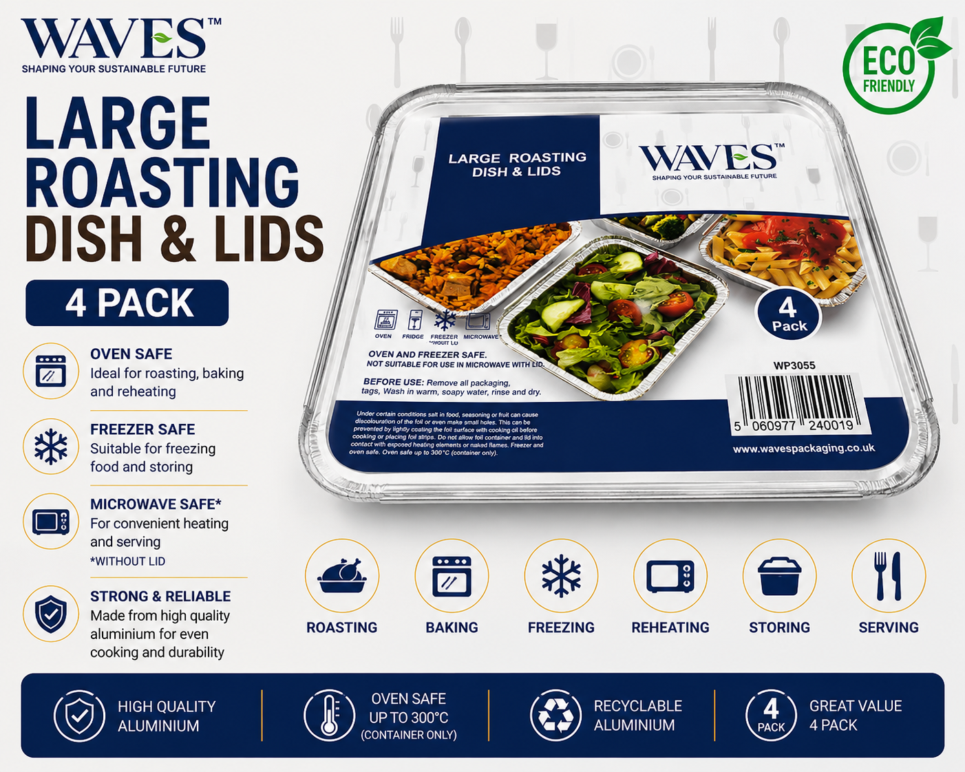 LARGE ROASTING DISH & LIDS 4 PACK