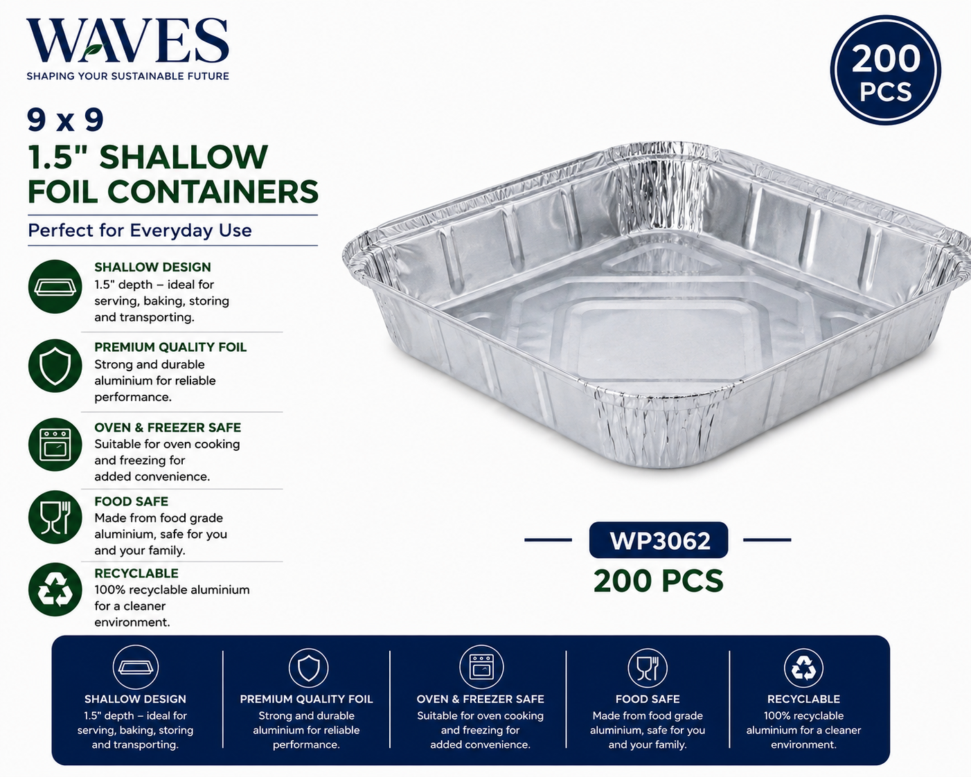 9X9 1.5" SHALLOW FOIL CONTAINERS 200PCS