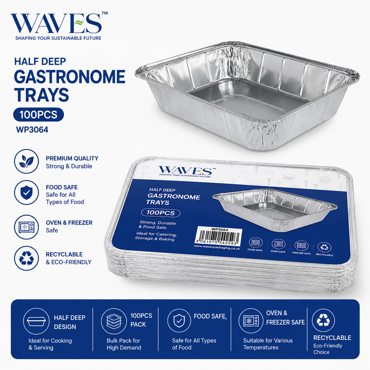 HALF DEEP GASTRONOME TRAYS 100PCS