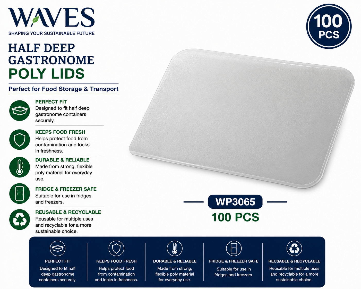 HALF DEEP GASTRONOME POLY LIDS 100PCS