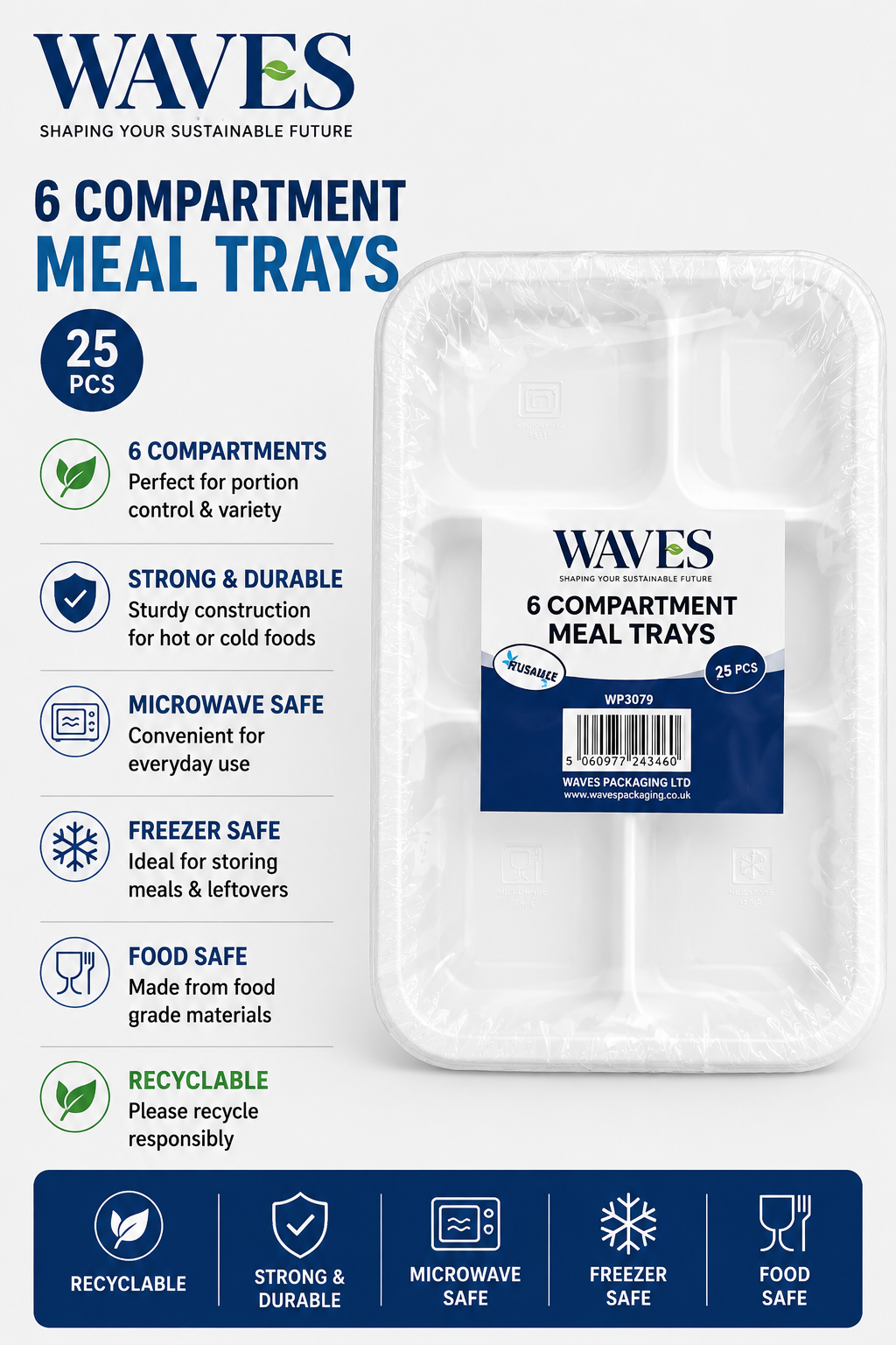 6 COMP MEAL TRAYS 25 PACK