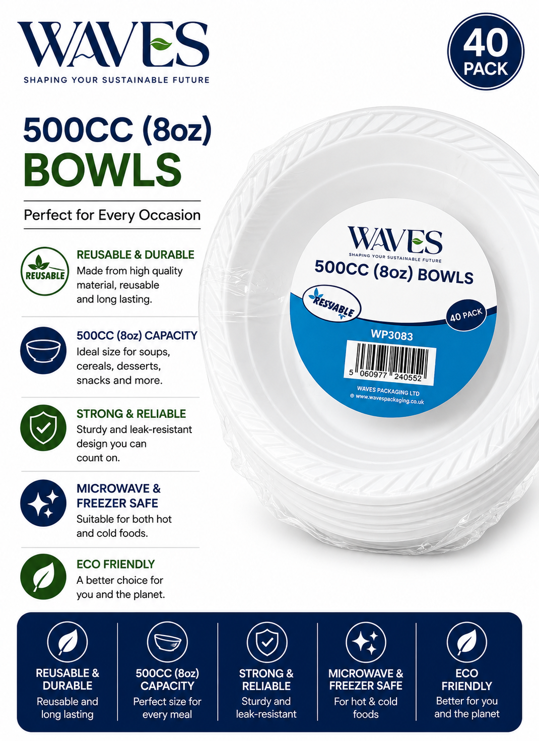 500CC (8oz) BOWLS 40 PACK