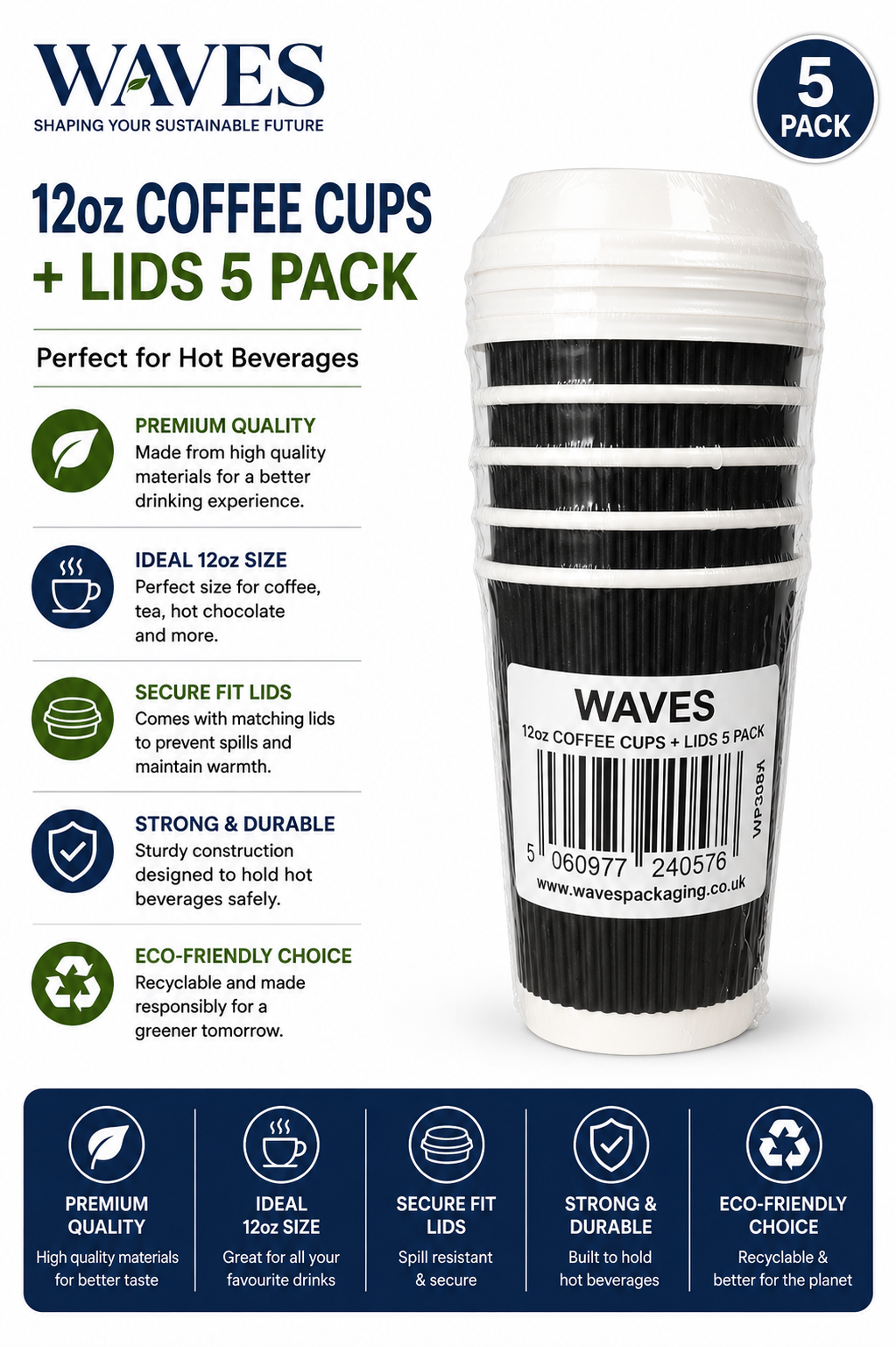 8oz COFFEE CUPS + LIDS 6 PACK