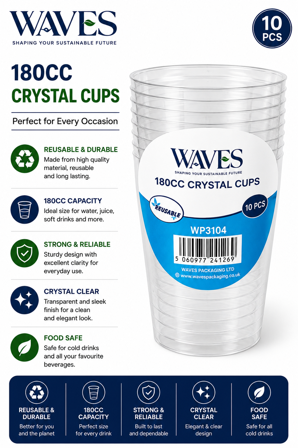 180CC CRYSTAL CUPS 10 PACK