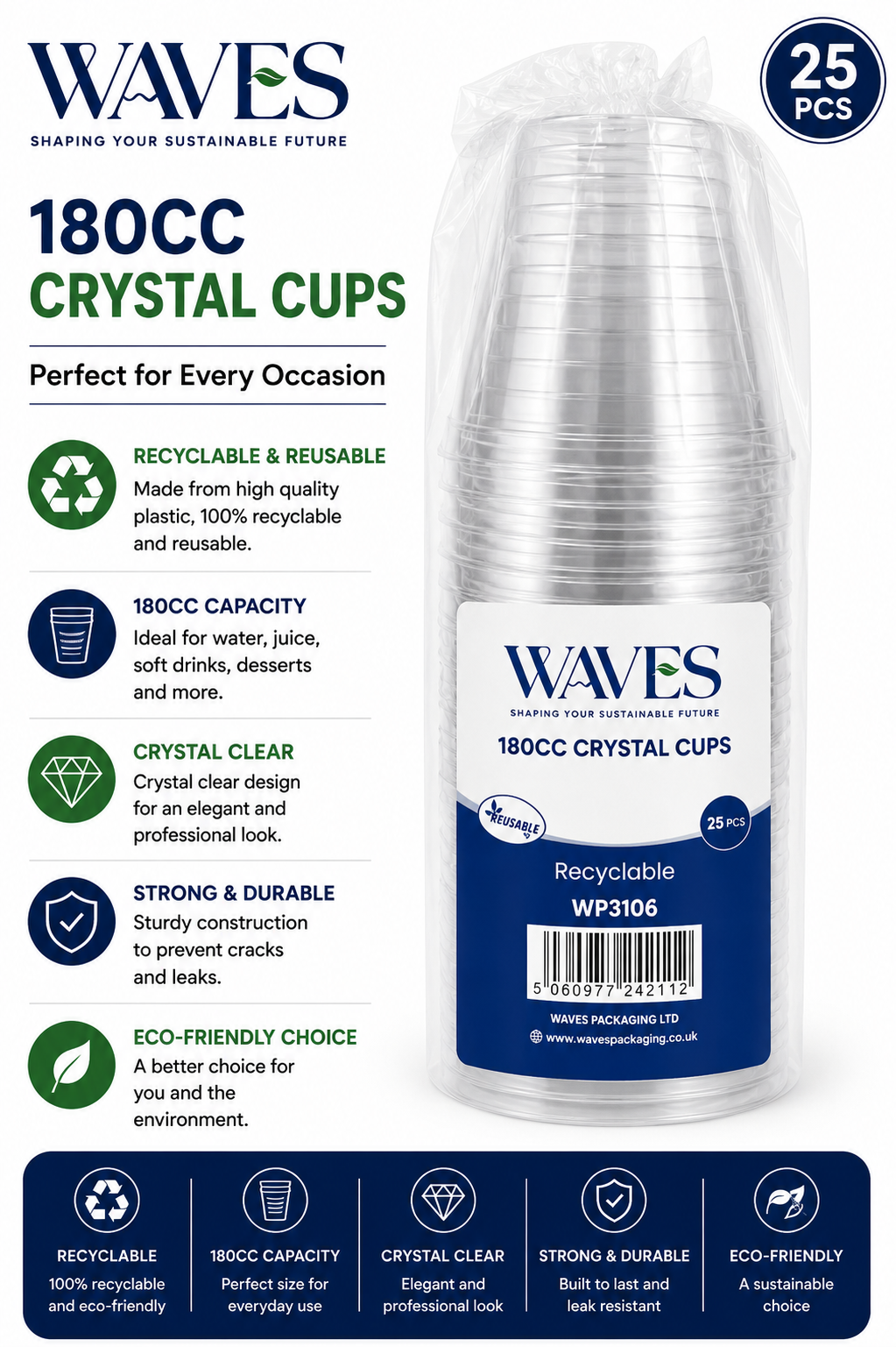 180CC CRYSTAL CUPS 25 PACK
