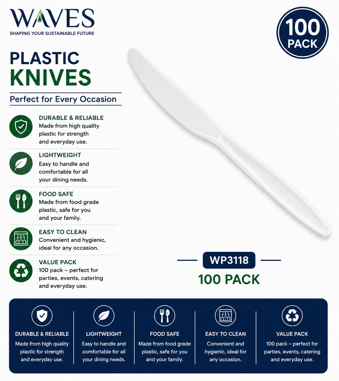 PLASTIC KNIVES 100 PACK