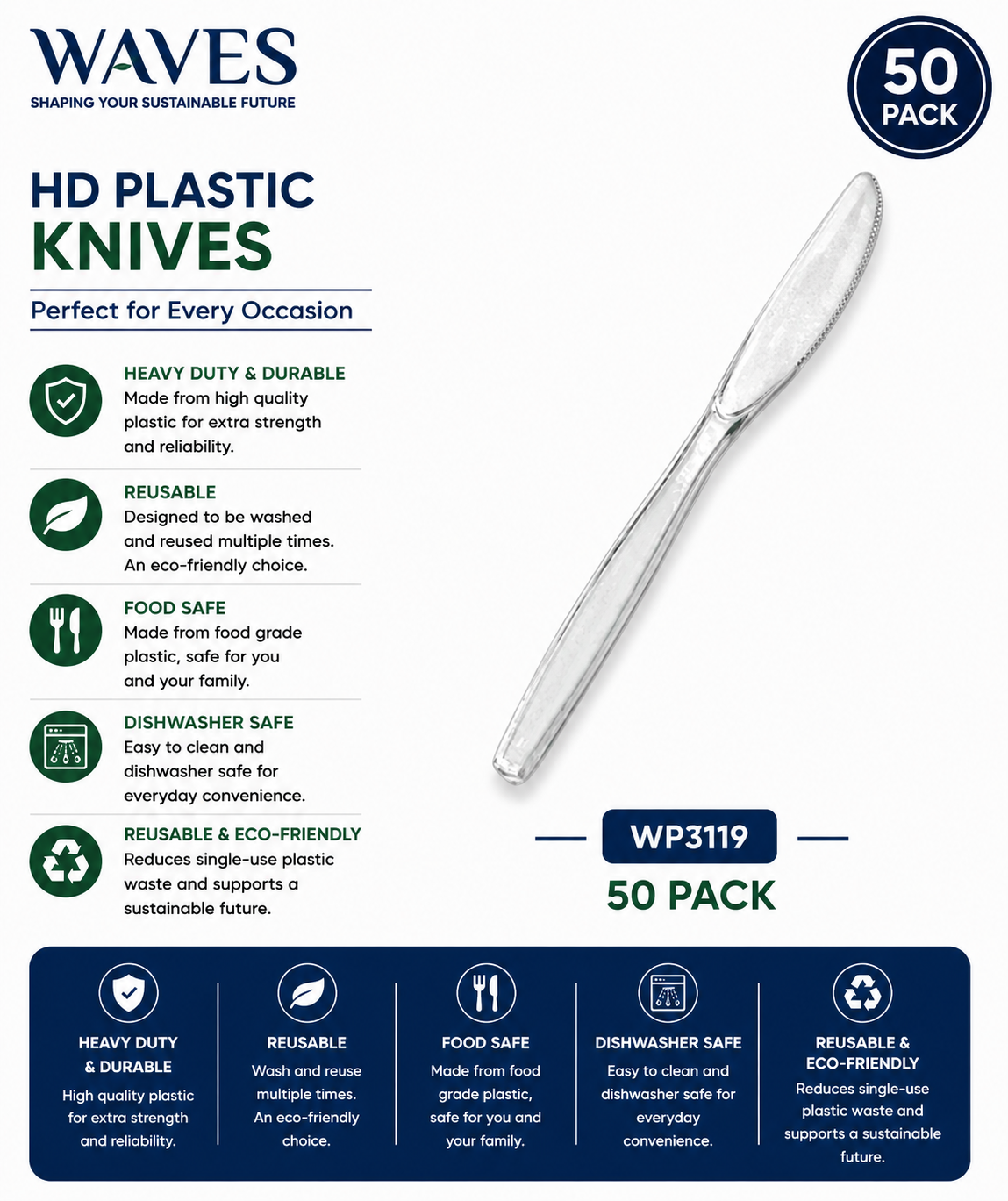 HD PLASTIC KNIVES 50 PACK