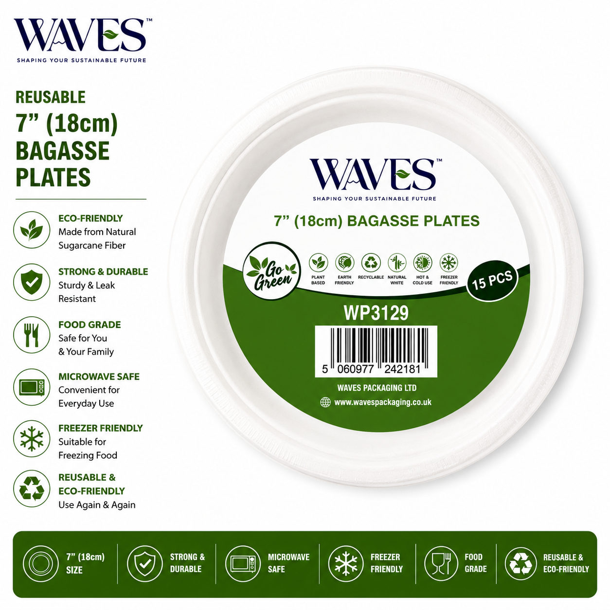 7” BAGASSE PLATES 15 PACK