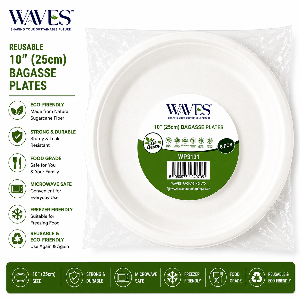 10” BAGASSE PLATES 8 PACK