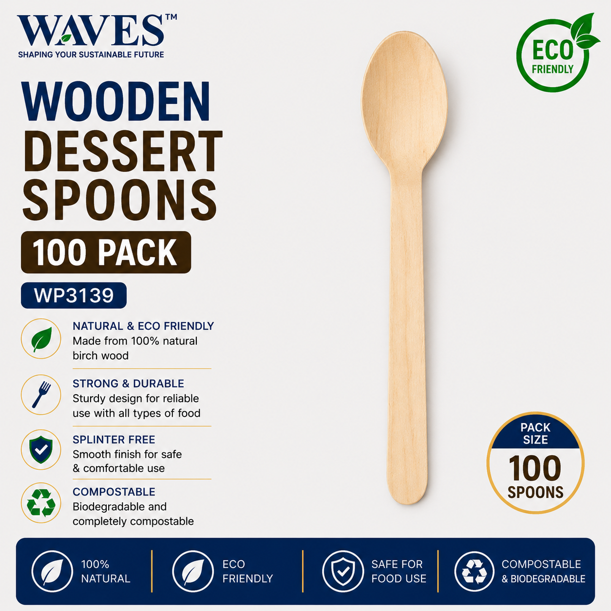 WOODEN DESSERT SPOONS 100 PACK