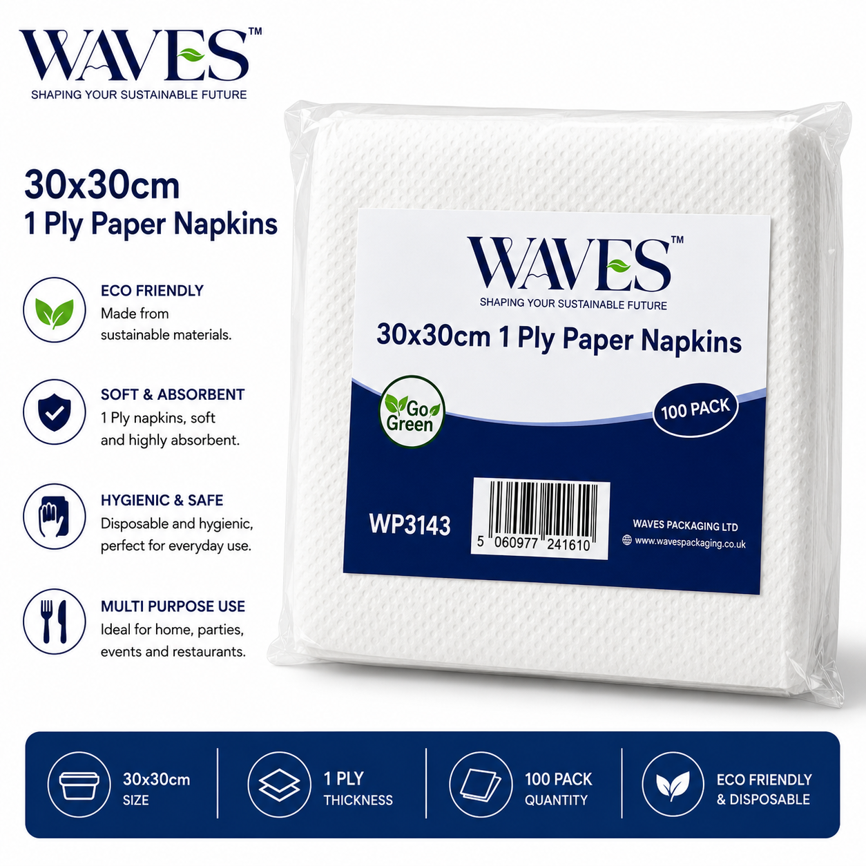 30x30CM PAPER NAPKIN 1PLY 100 PACK