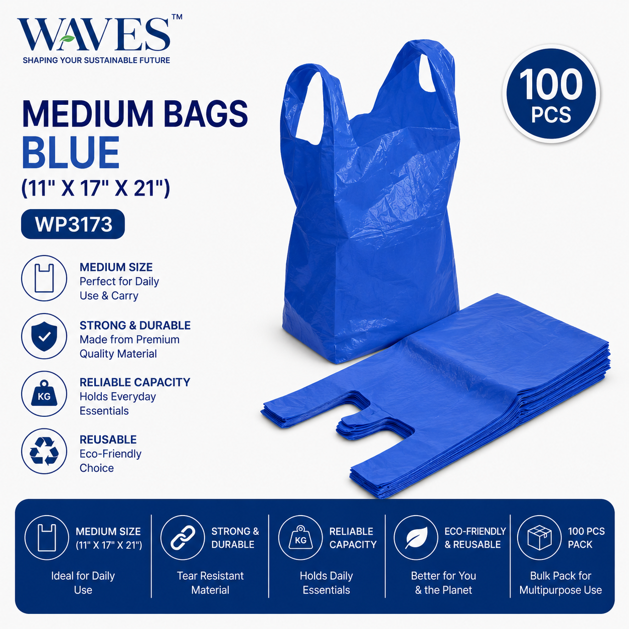 MEDIUM BAGS BLUE (11" X 17" X 21")