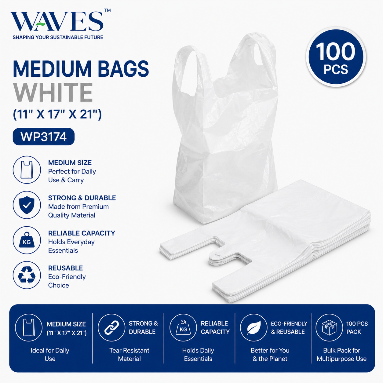 MEDIUM BAGS WHITE (11" X 17" X 21")