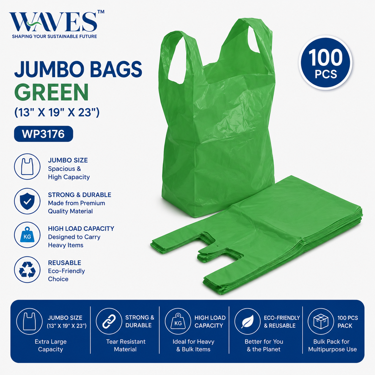 JUMBO BAGS GREEN (13" X 19" X 23")