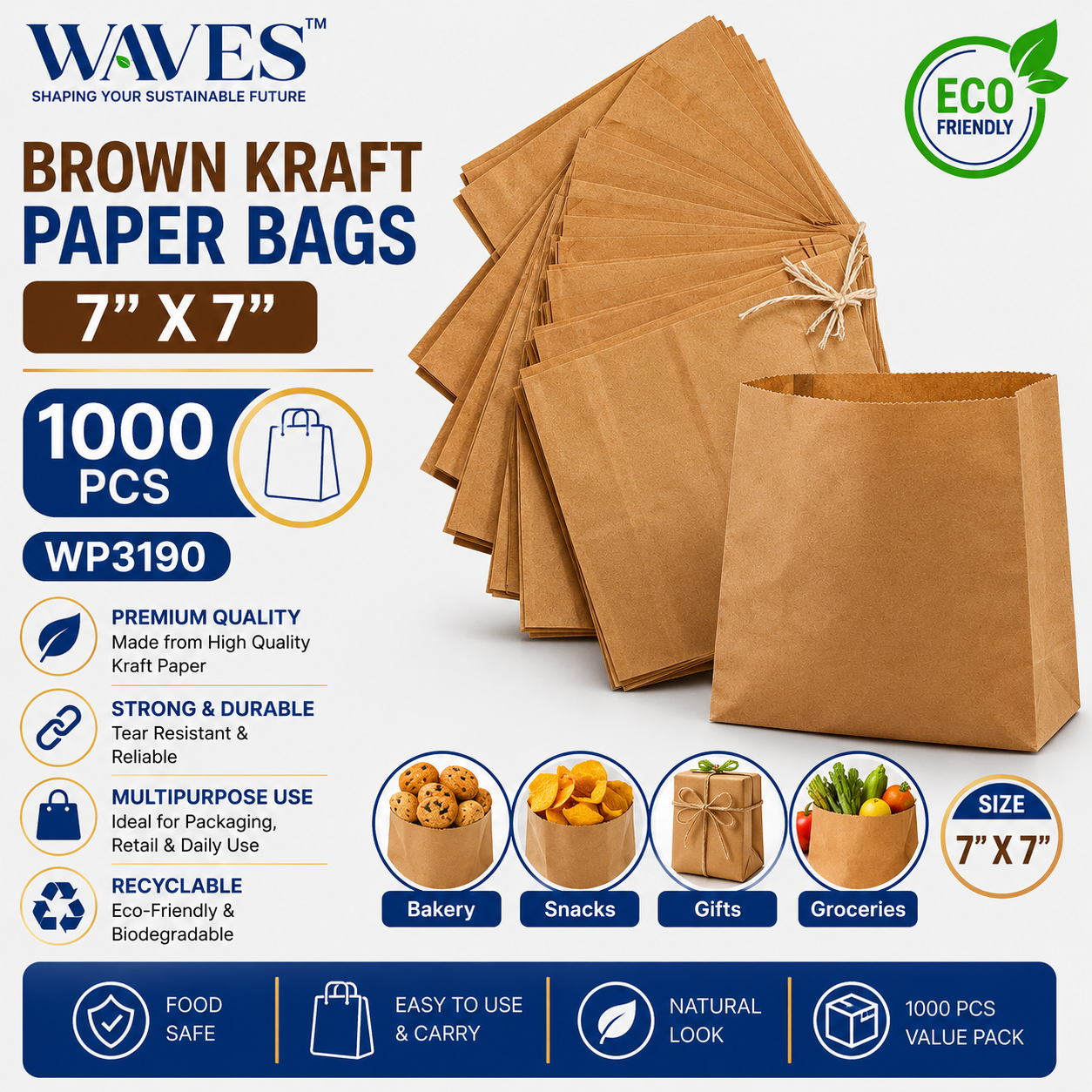 BROWN KRAFT PAPER BAGS 7" X 7" 1000 PCS