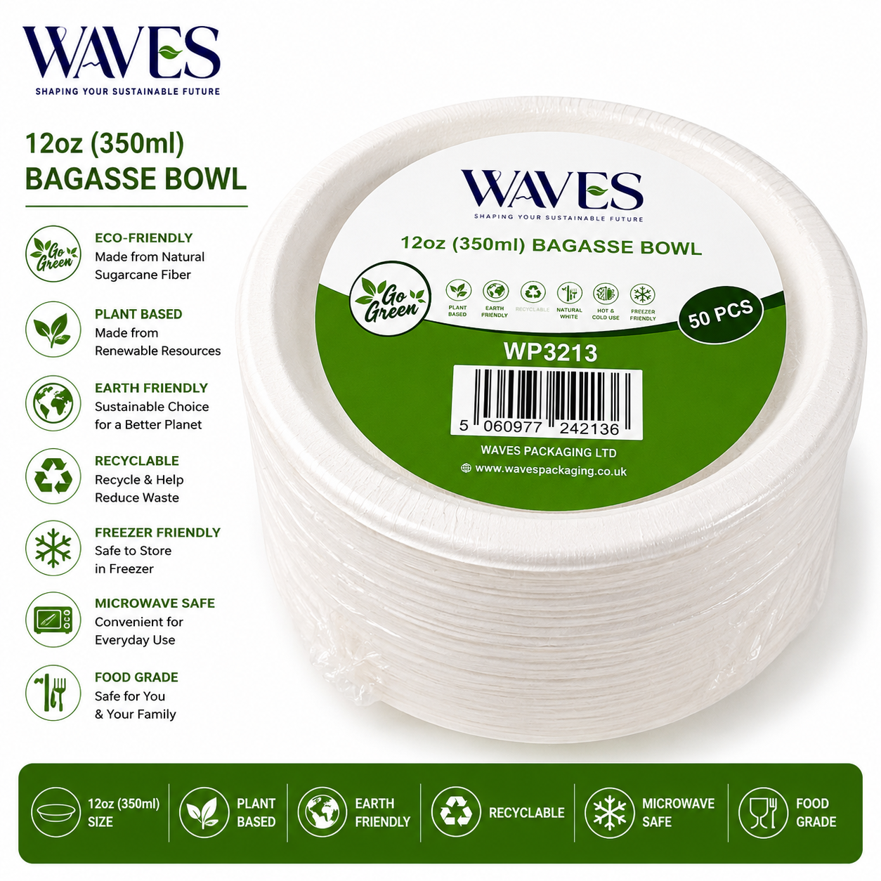 12oz (350ml) BAGASSE BOWL 50 PACK