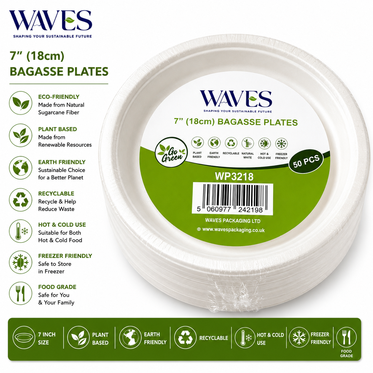7" BAGASSE PLATES 50 PACK