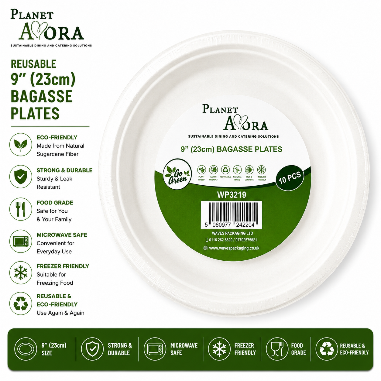 9” BAGASSE PLATES 10 PACK