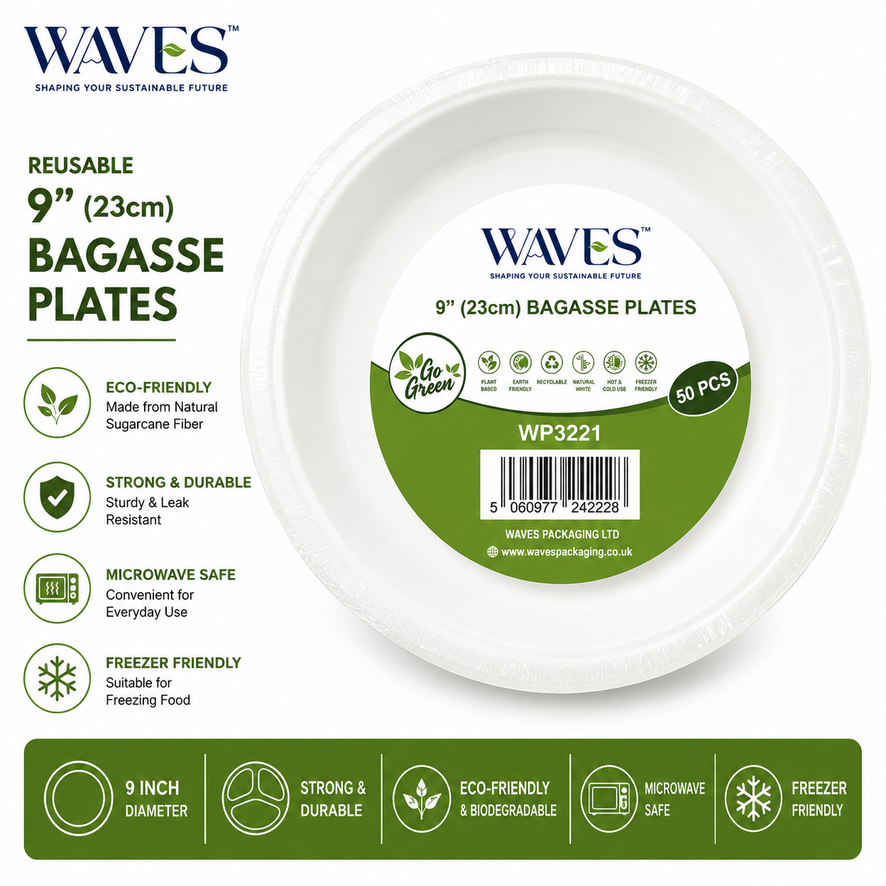 9" BAGASSE PLATES 50 PACK