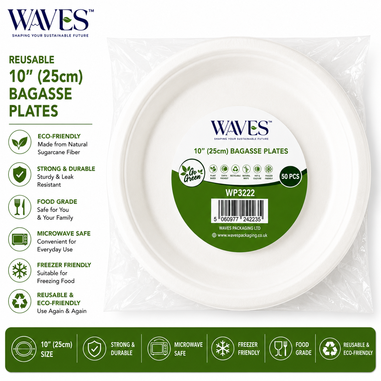 10" BAGASSE PLATES 50 PACK
