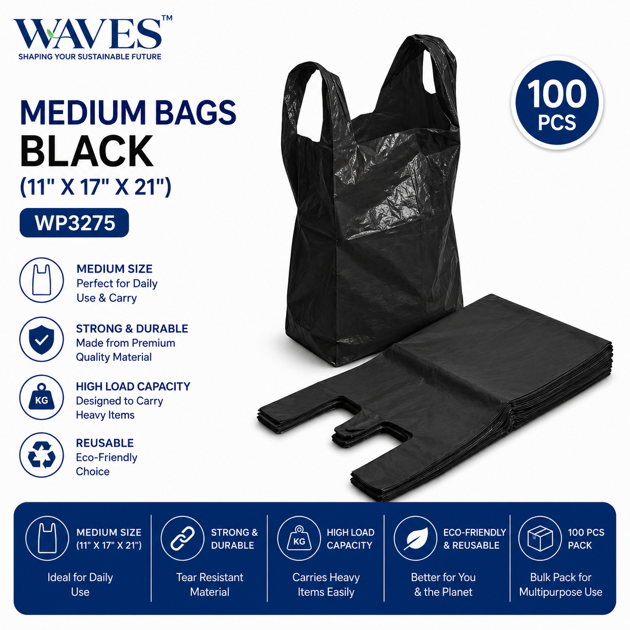 MEDIUM BAGS BLACK (11" X 17" X 21")