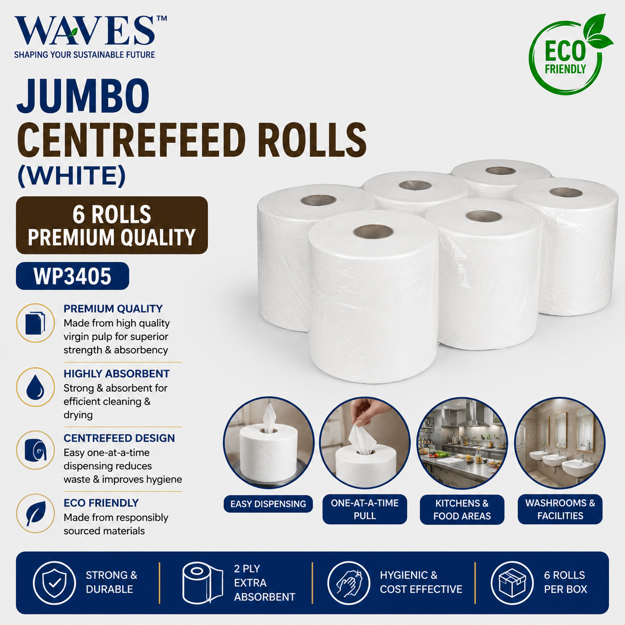 JUMBO CENTREFEED ROLLS (WHITE)