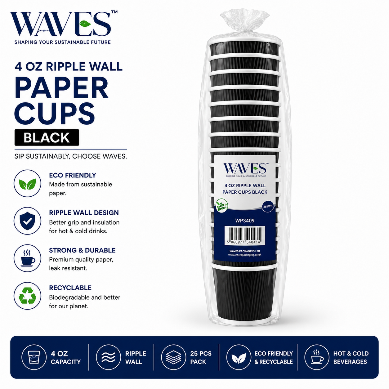 4oz RIPPLE CUPS BLACK 25 PK X 20