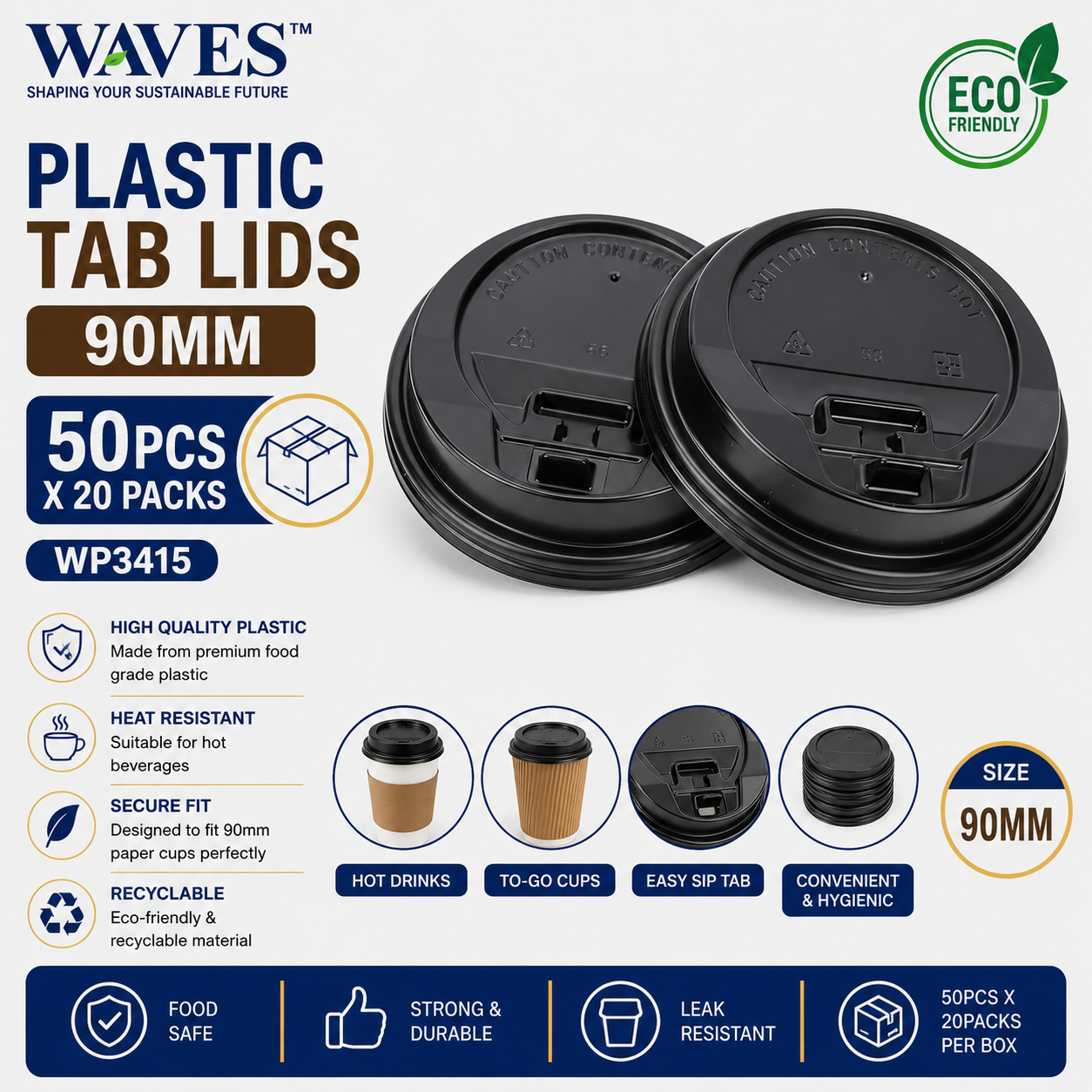PLASTIC TAB LIDS 90MM - 50PCS X 20PACKS