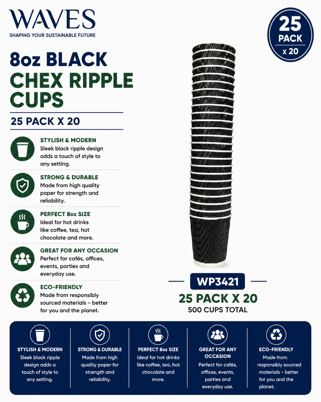 8oz BLACK CHEX RIPPLE 25PK X 20