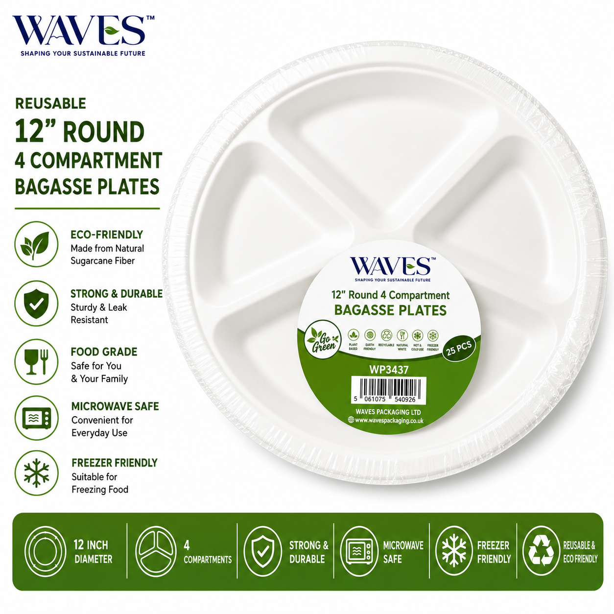 12" 4CP ROUND PLATE 25 PACK