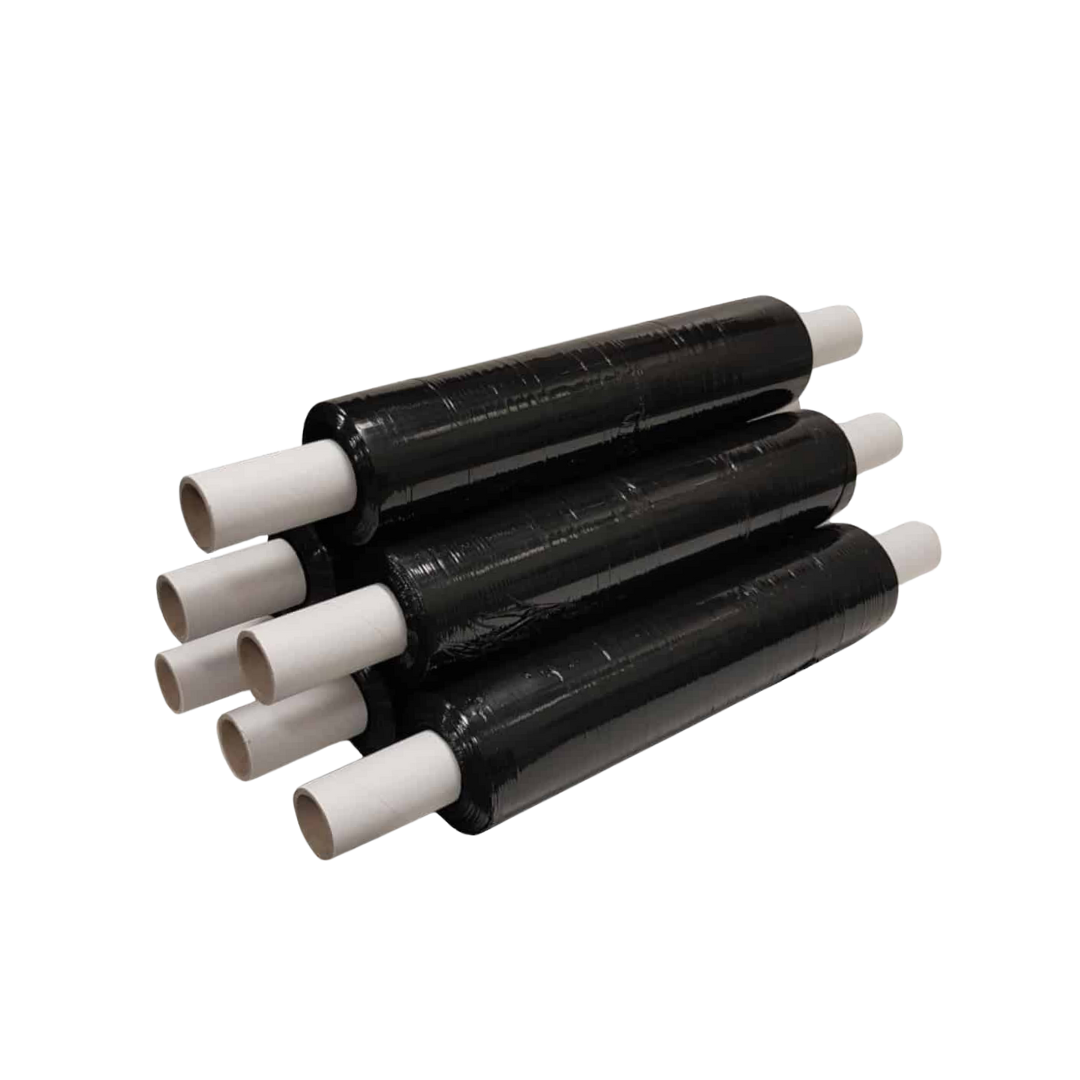 BLACK PALLET WRAP (EX-CORE) 400MM X 23MU (1.4kg Roll)