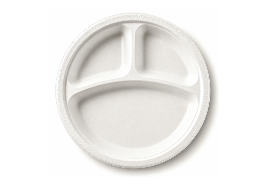 10" 3 Comp Bagasse Plates (Box: 500 pieces)