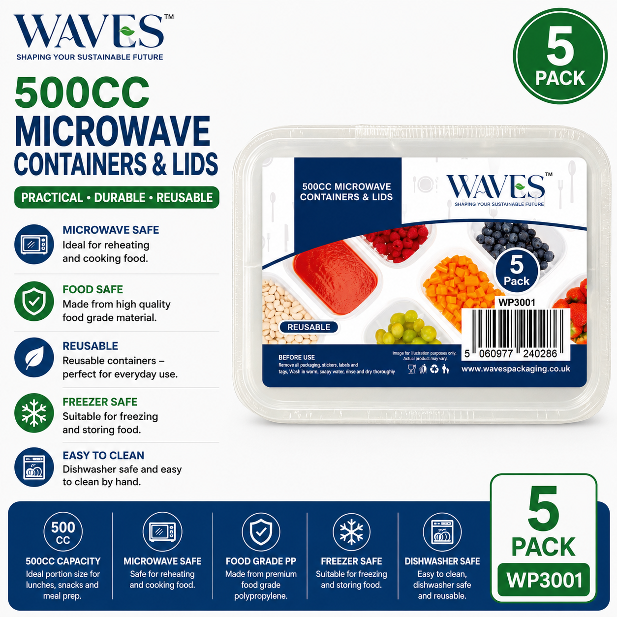 500CC MICROWAVE CONTAINERS & LIDS 6 PACK
