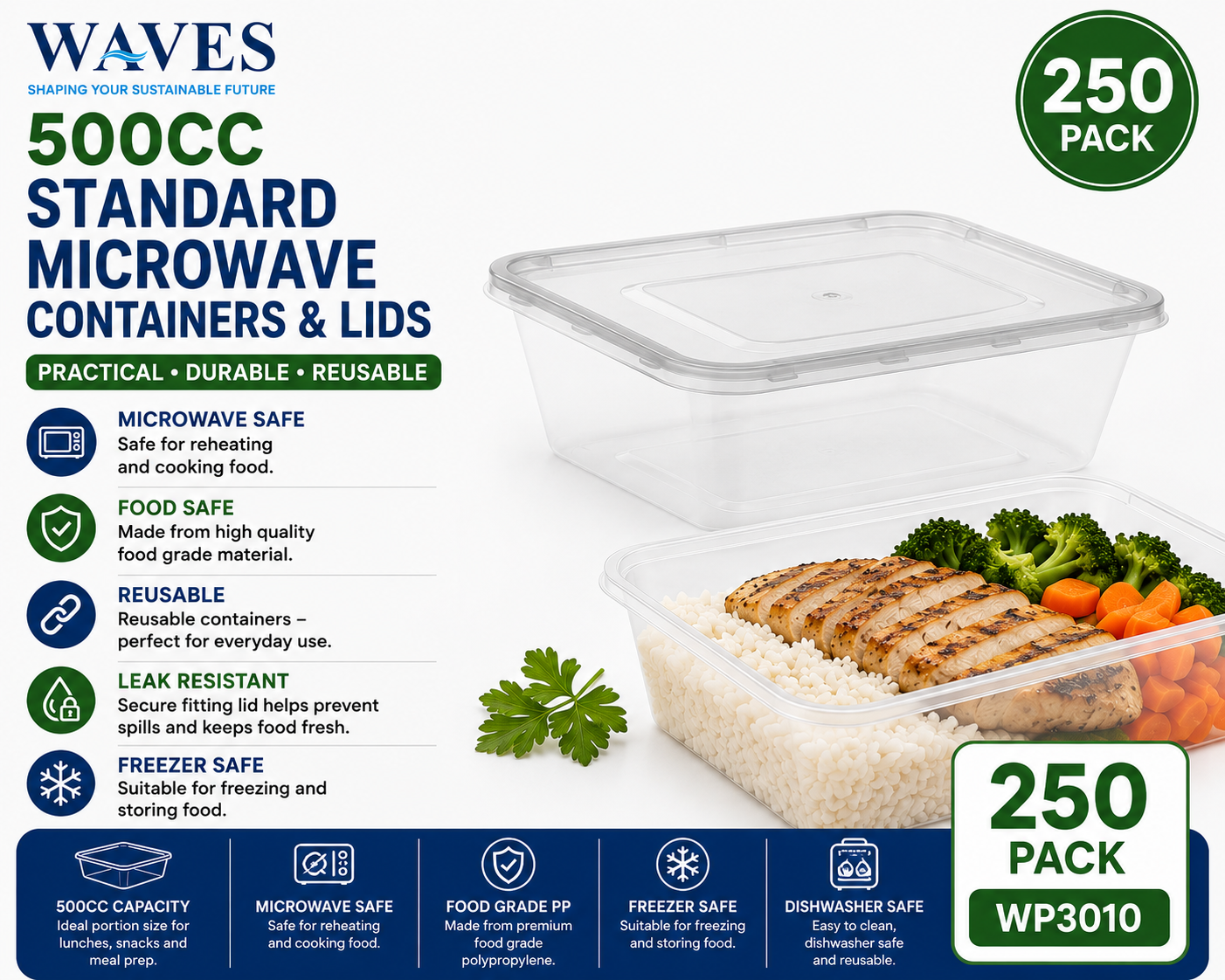 500CC STANDARD MICROWAVE CONTAINERS & LIDS 250 PACK