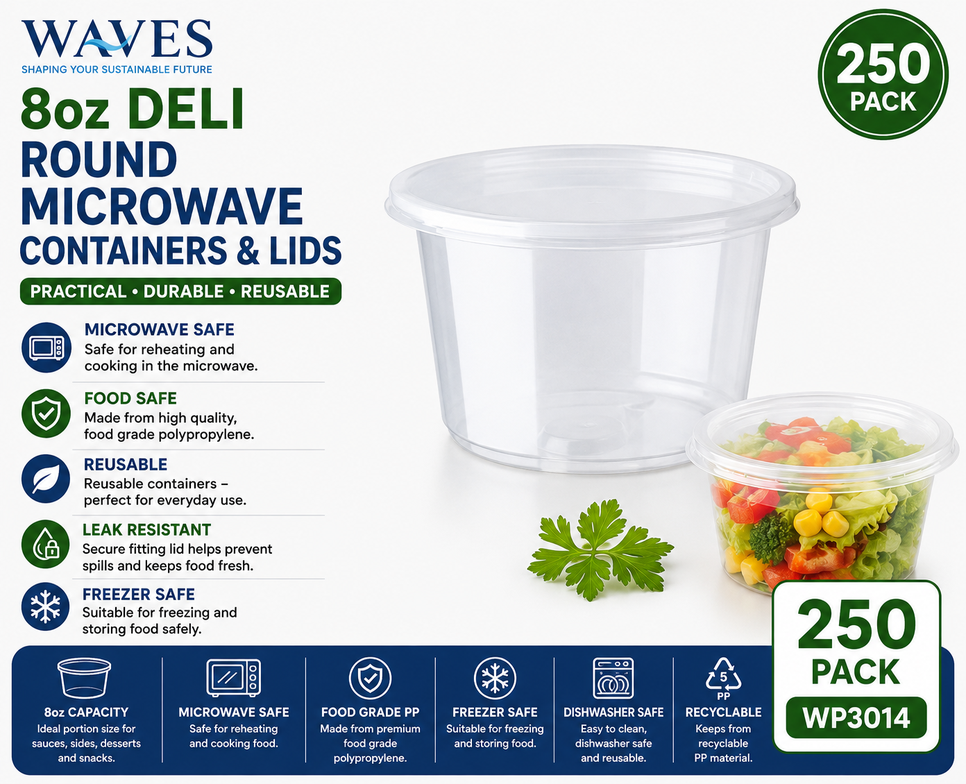 8oz Deli ROUND MICROWAVE CONTAINERS & LIDS 250 PACK