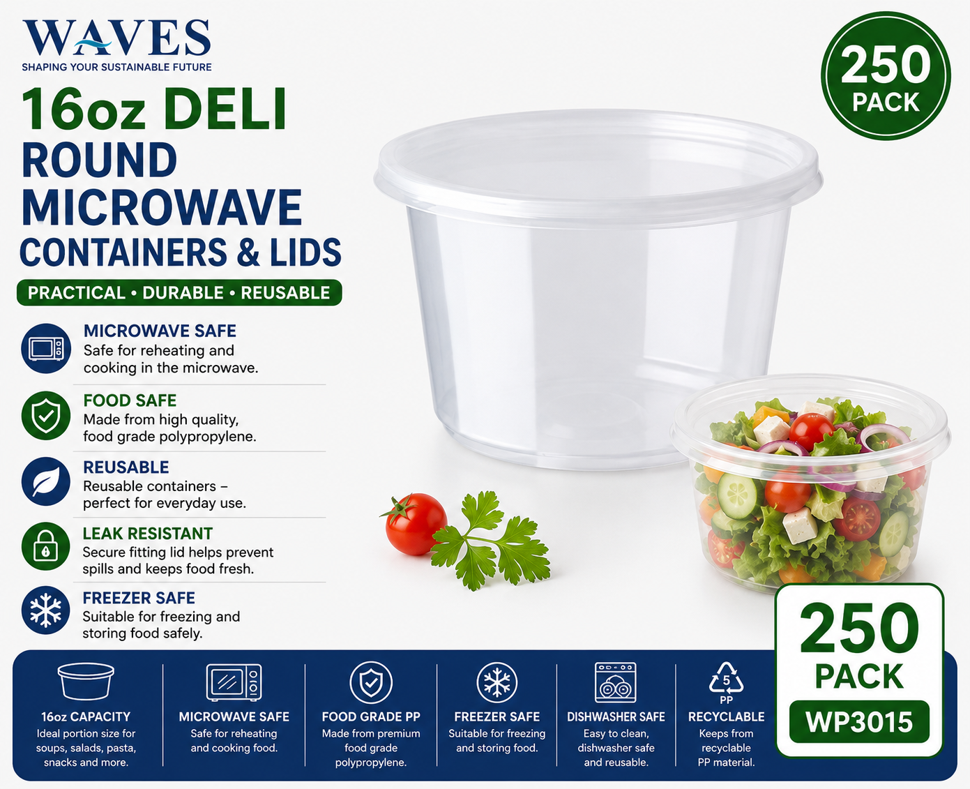 16oz Deli ROUND MICROWAVE CONTAINERS & LIDS 250 PACK