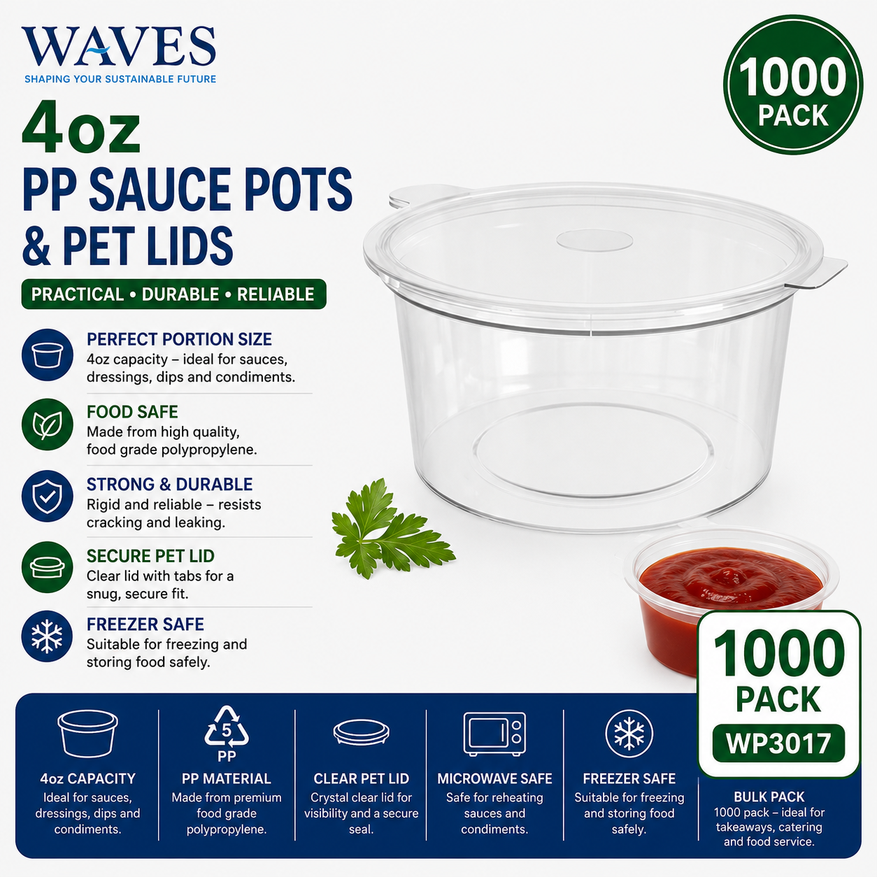 4oz PP SAUCE POTS & PET LIDS 1000 PACK
