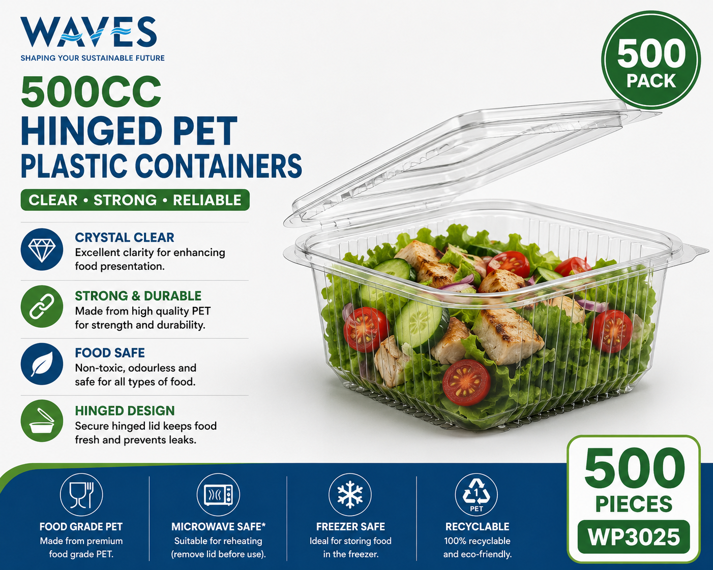 500CC HINGED PET PLASTIC CONTAINERS 500s