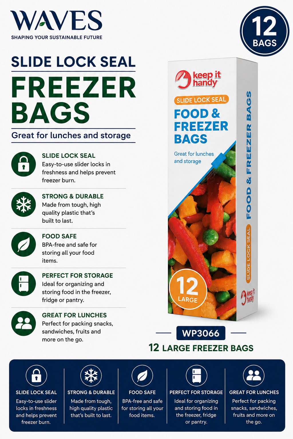 SLIDE LOCK SEAL (LARGE) 12 FREEZER BAGS