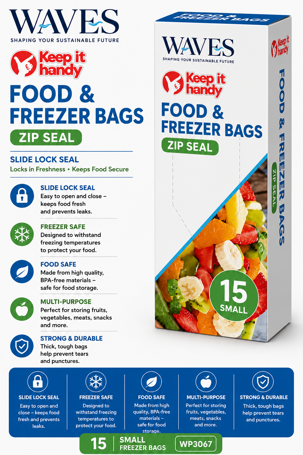SLIDE LOCK SEAL (SMALL) 15 FREEZER BAGS
