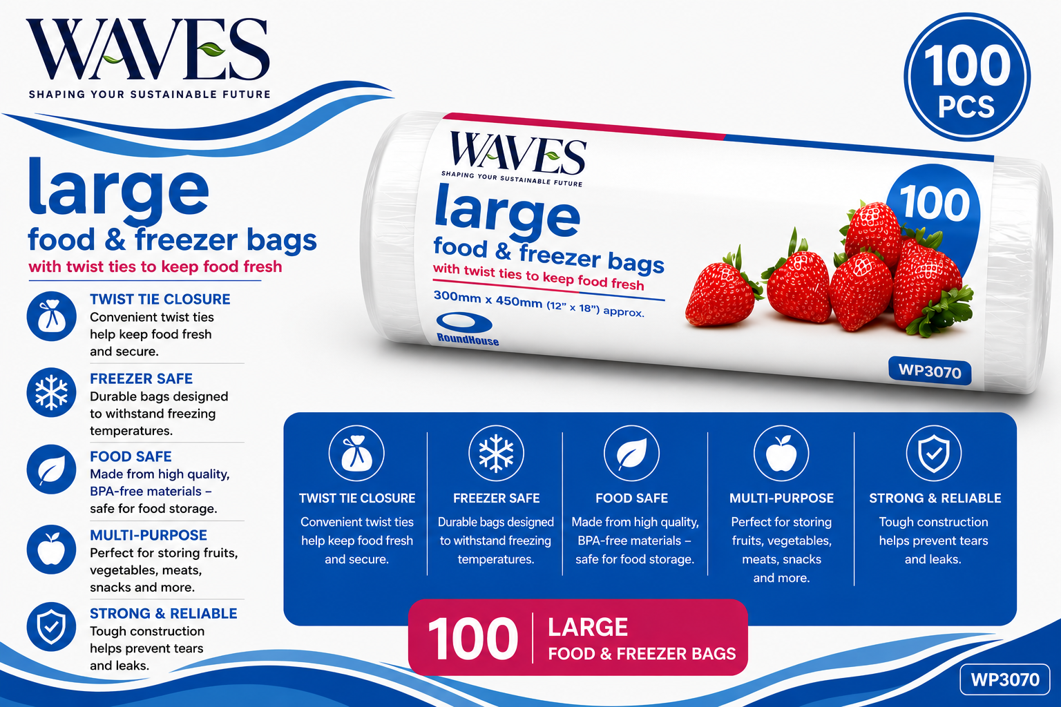 FOOD & FREEZER BAGS (LARGE) 100PCS