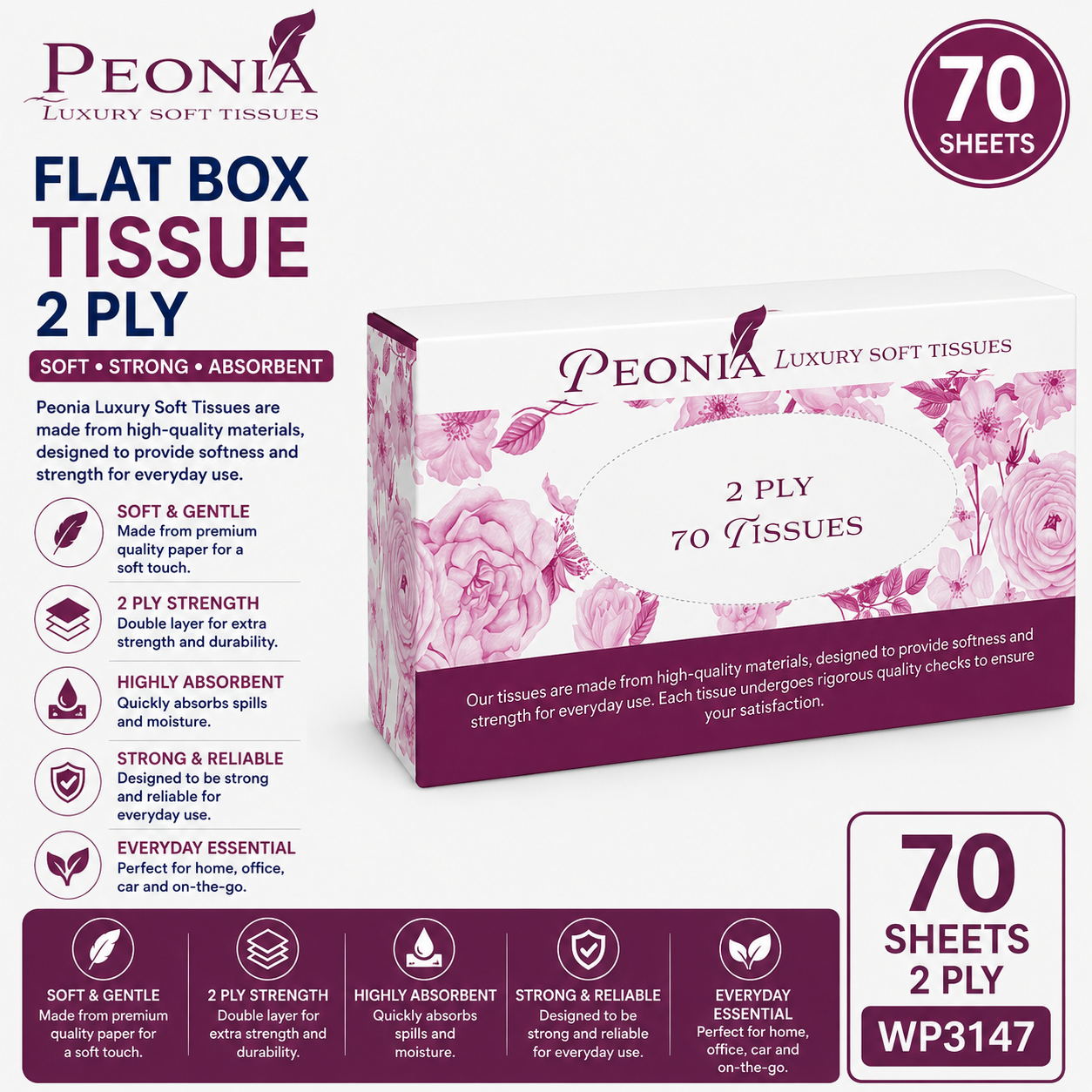 FLAT BOX TISSUE 70 SHEETS 2PLY