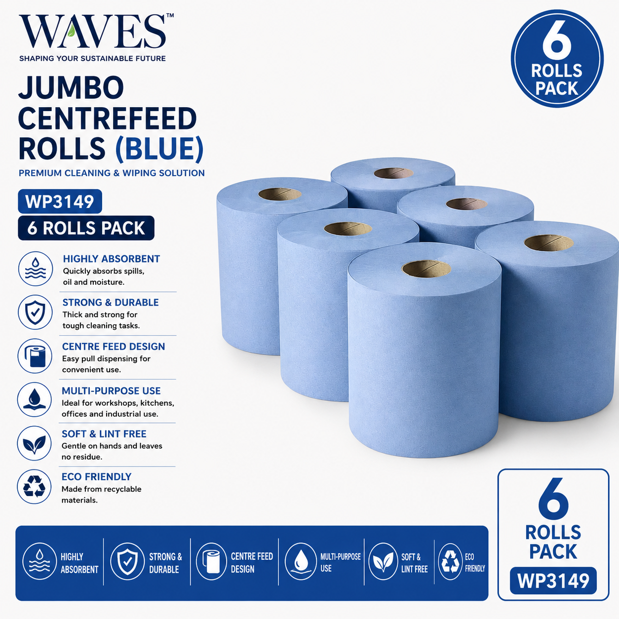 JUMBO CENTREFEED ROLLS (BLUE)